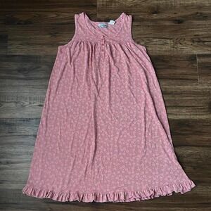 Vintage Vanity Fair Pink Floral Nightgown Dress Button Ruffle Hem Small Cottage‎